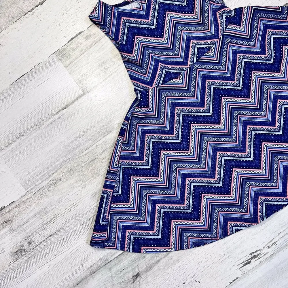 Sweet Heart Rose Dress Girls Size 5 Blue Chevron Twirl Sleeveless Tie Back Flare